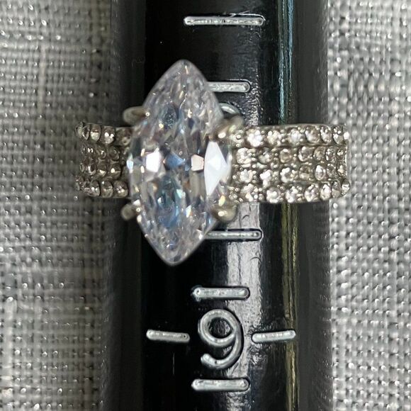 Silver Tone and 1 Carat CZ Triple Ring Size 8 - Picture 2 of 4